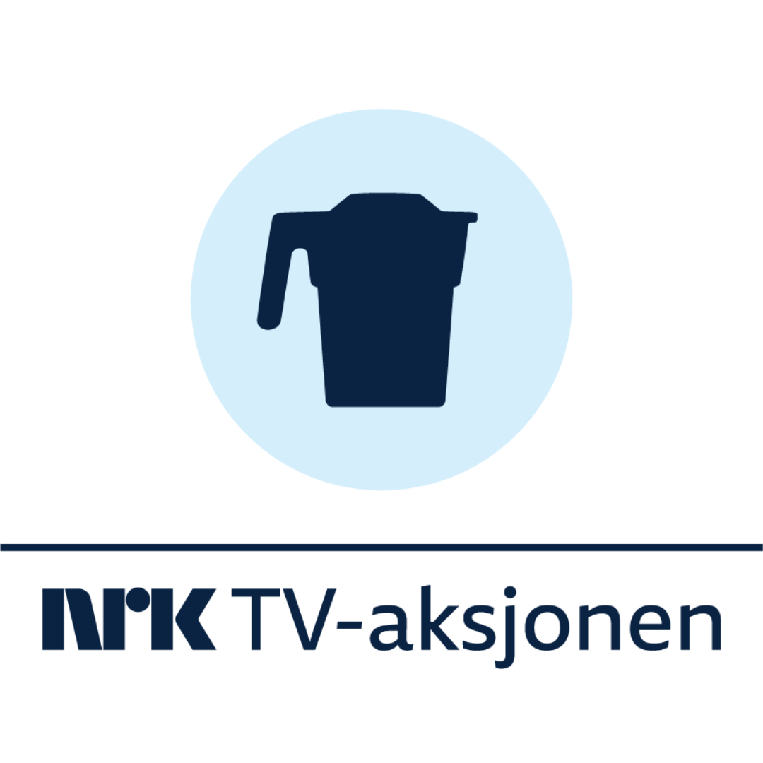 NRK Tv-aksjonens logo. En blå bøsse på hvit bakgrunnen, med teksten NRK TV-aksjonen under - Klikk for stort bilde