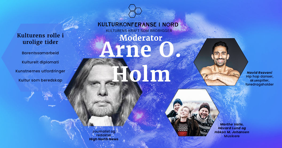 Plakat som viser program for årets kulturkonferanse i Nord. Plakaten viser bilder av foredragsholdere og program for dagen. - Klikk for stort bilde